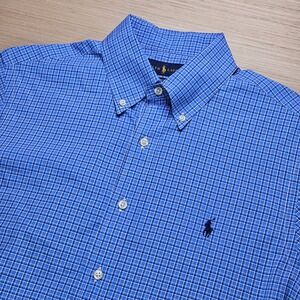 Polo Ralph Lauren‎ Slim Fit Gingham Button Down Shirt Men Blue Size 16 40-41